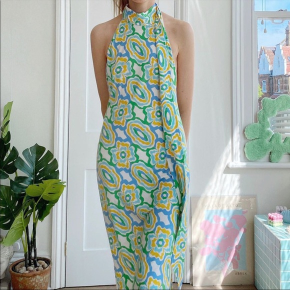 Zara Dresses & Skirts - Zara geometric print halter maxi with open back NWT size M